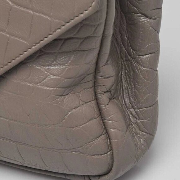 Yves Saint Laurent Grey Croc Embossed Leather Monogram Medium College Bag - Picture 5 of 12